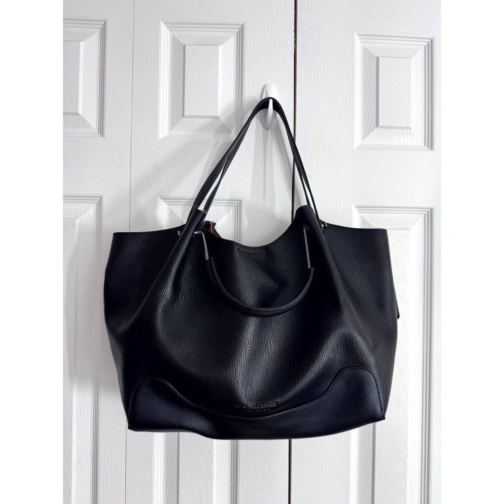 Sondra Roberts Squared Tote Shoulder Bag Women's Black Pebbled Vegan Leather